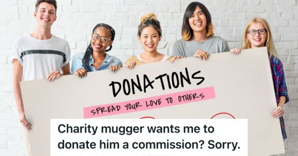 Teenagers holding a big donation sign and smiling