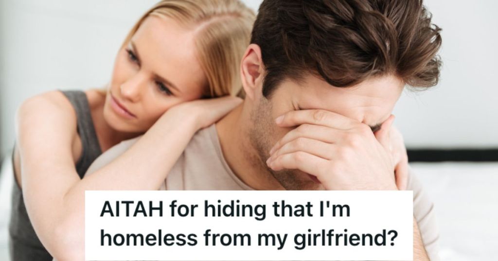 Man upset and woman is hugging him from behind