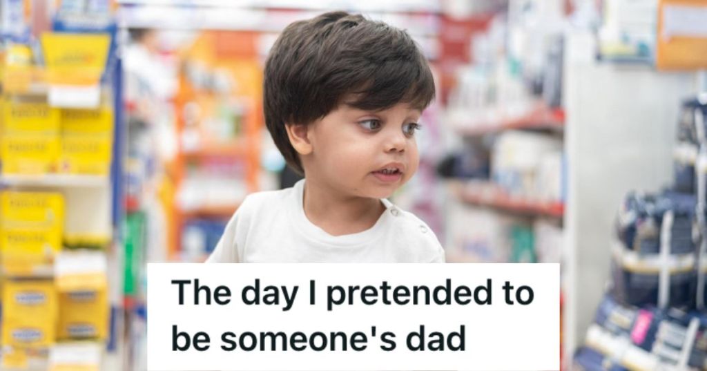 Little boy strolling along the aisles of a supermarket