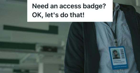 Male employee wearing his ID badge over his neck