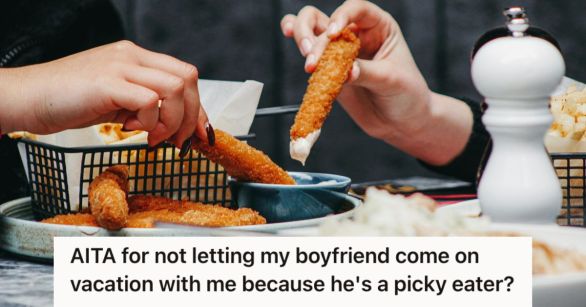 Two people eating chicken fingers and dipping them into the sauce