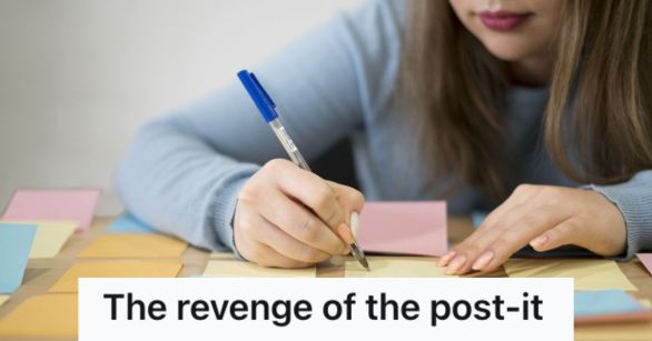 Woman writing notes on colorful sticky notes