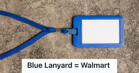 And empty ID tag with a blue lanyard