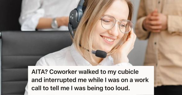 Woman smiling wearing a headset while two people are standing behind her