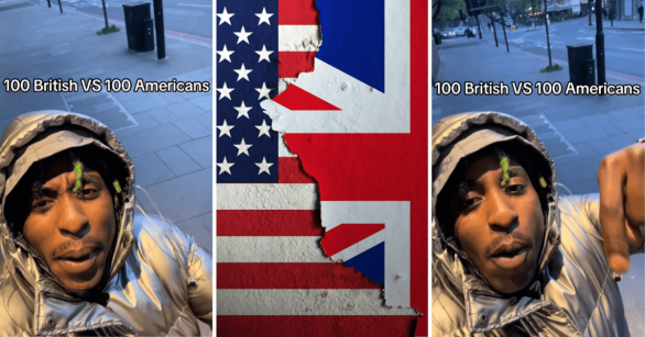 British man with USA and UK flag between