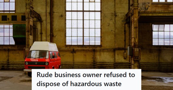 Old van sitting behind a commercial building