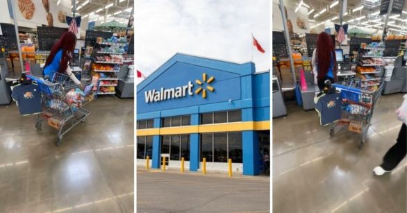 Walmart employee helping someone check out