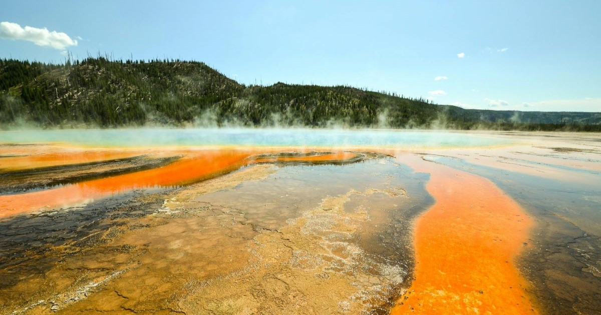 Yellowstone's caldera, with steam rising from the surface