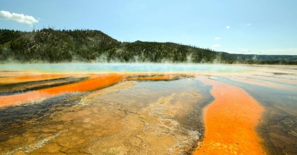 Yellowstone's caldera, with steam rising from the surface