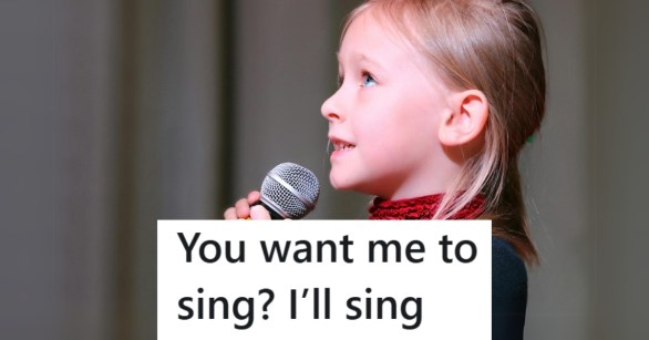 Girl singing with microphone