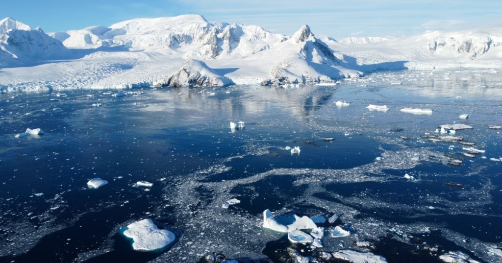 Antarctica with icebergs