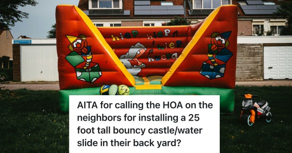 bounce house outside a home