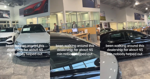 The inside of a Mercedes dealership