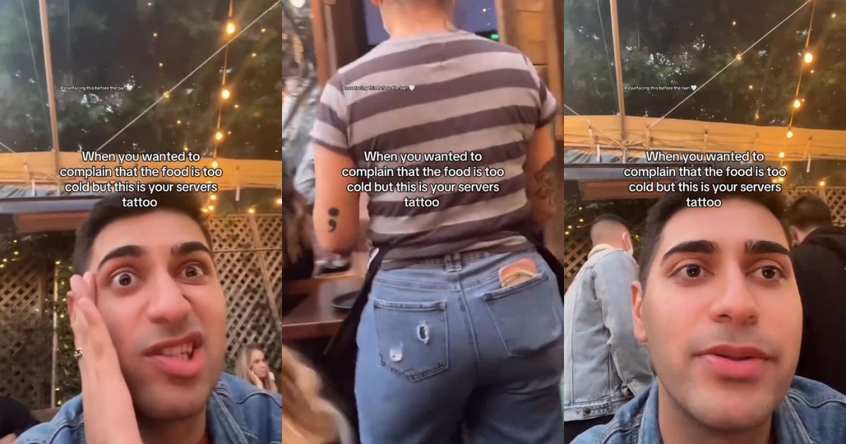 A restaurant server with a semicolon tattoo