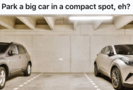Driver Parked His Smart Car In A Tight “Compact Cars Only” Spot, So Another Driver Of A Big Car Broke The Rule And Got What He Deserved