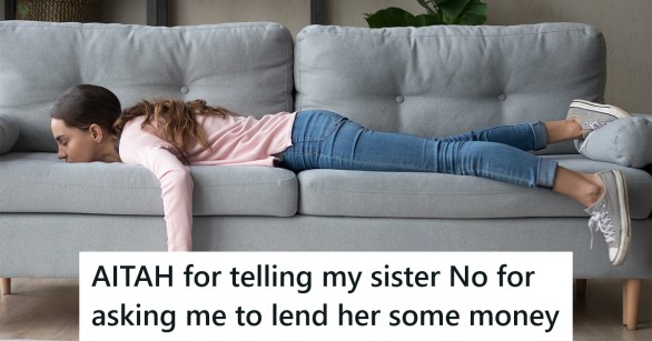 tired woman lying face-down on sofa