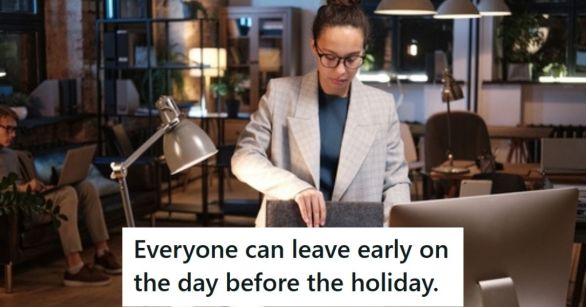 Woman leaving work early