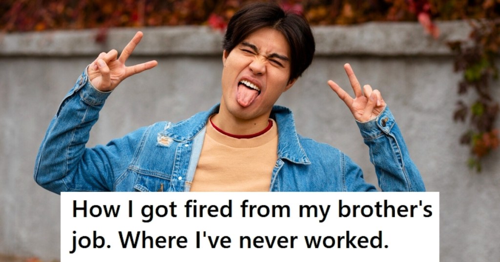 Chinese man showing his tongue and doing peace signs