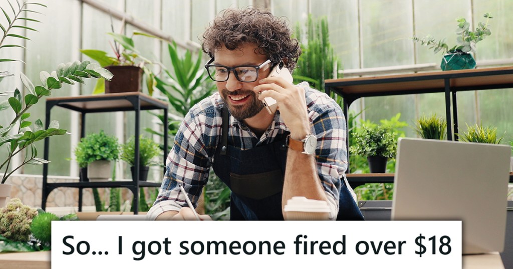 plant store employee talking on phone