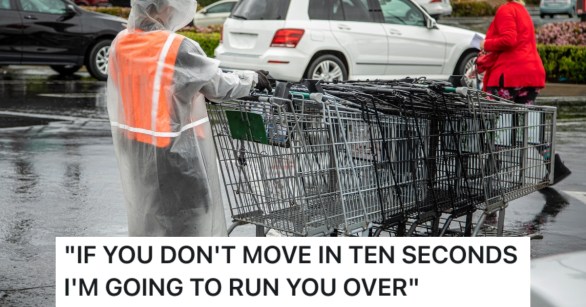 worker gathering grocery carts