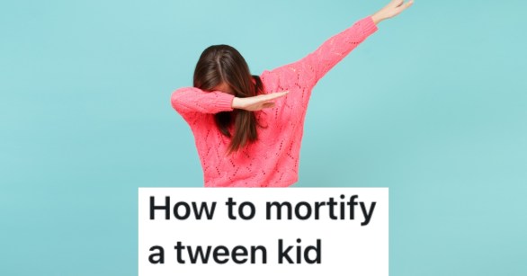 woman in a pink sweater dabbing