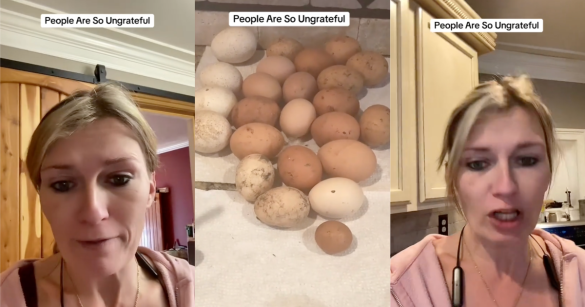 woman talking about eggs