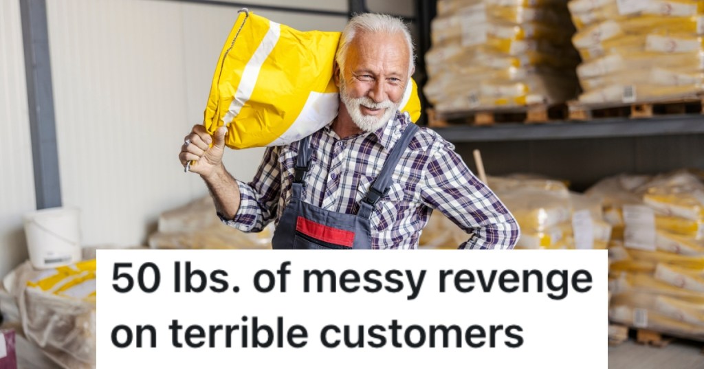 worker holding a bag of feed