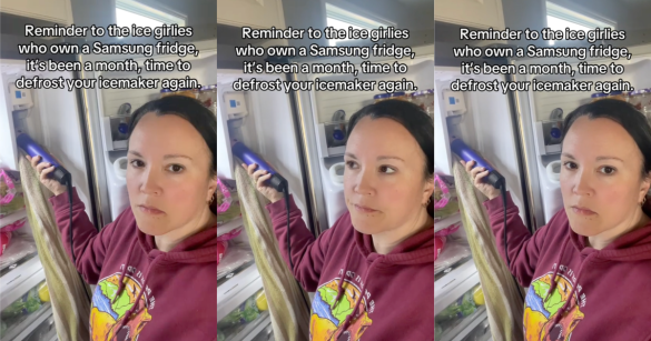 woman standing by a refrigerator