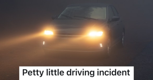 car driving with headlights on