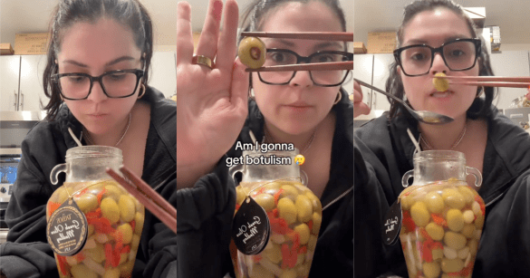 woman with olives from costco