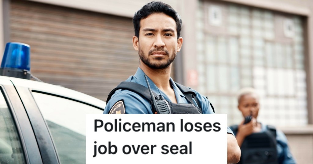 police officer standing by his car