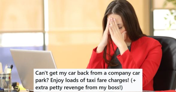 Secretary with face in hands