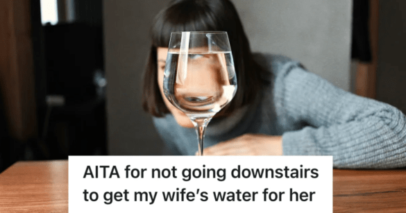 woman staring through water glass