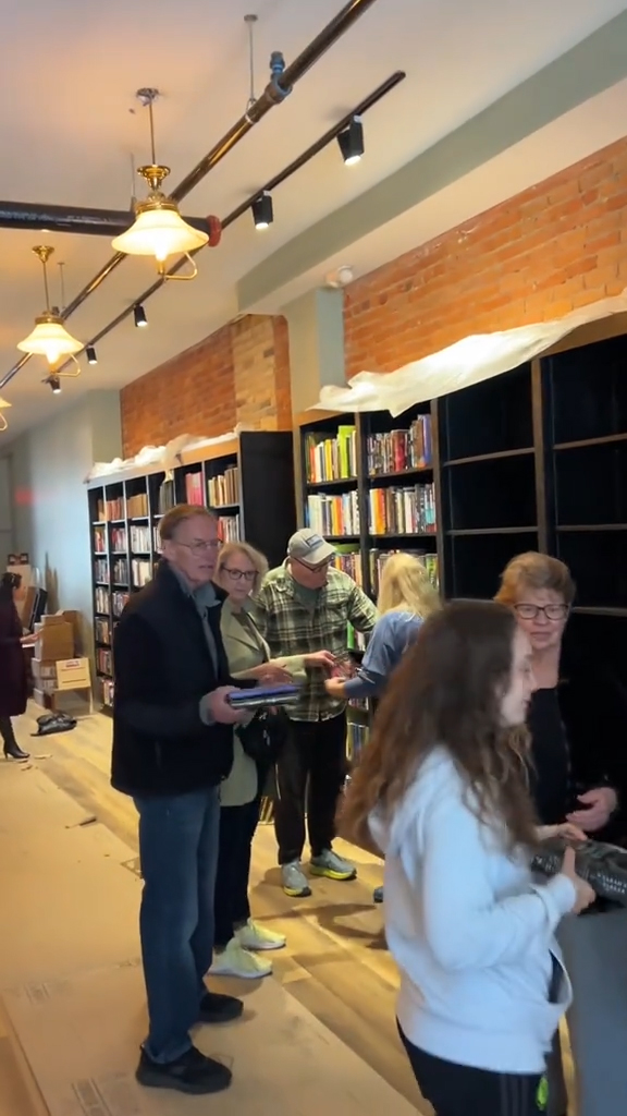 A line of people in Chelsea, Michigan