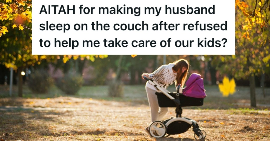 A woman with a stroller in the fall