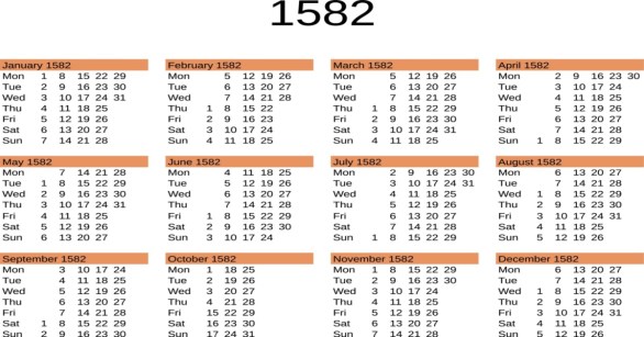 Calendar from 1582