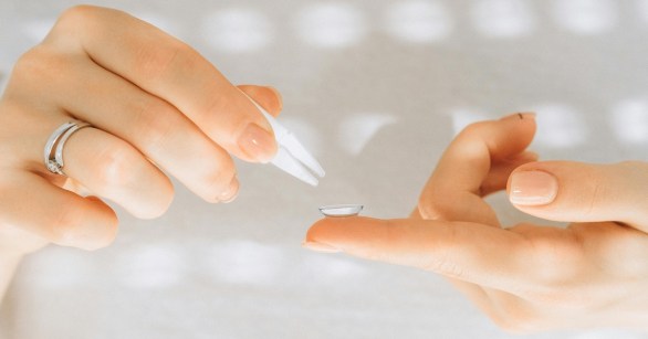 A contact lens being applied