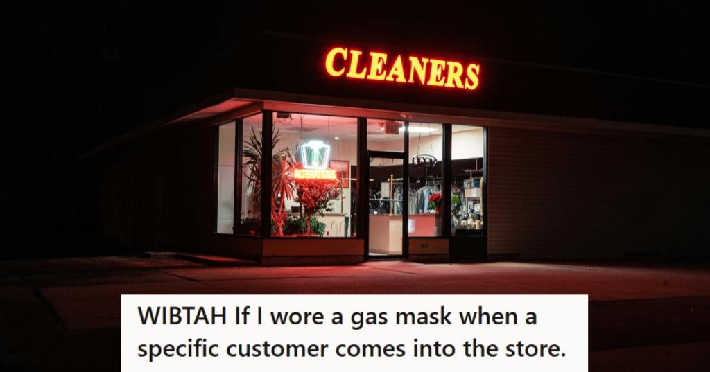 Dry Cleaners building in the city at night