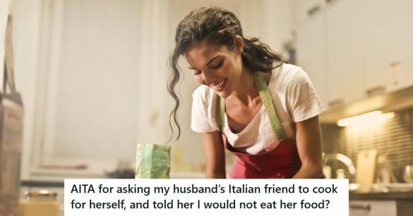 Girl in apron cooking while smiling