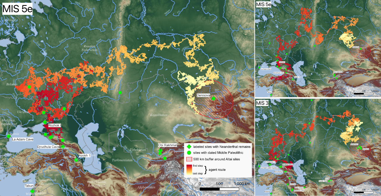 Map showing Neanderthal migration routes