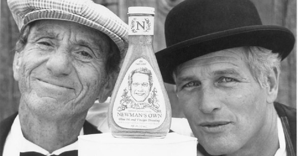 Paul Newman and AJ Hotchner Posing With Newman's Own dressing