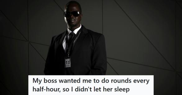 Security guard standing in the dark, tired and stressed