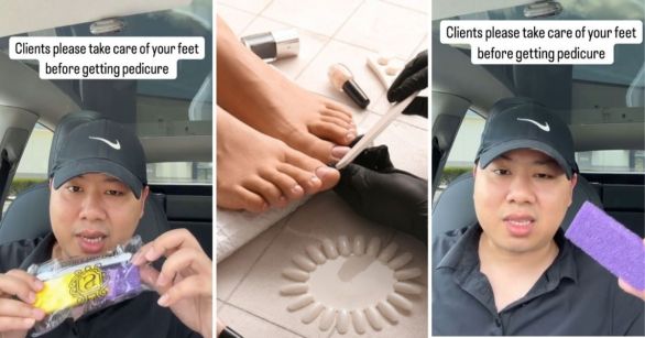 Pedicurist giving pedicure