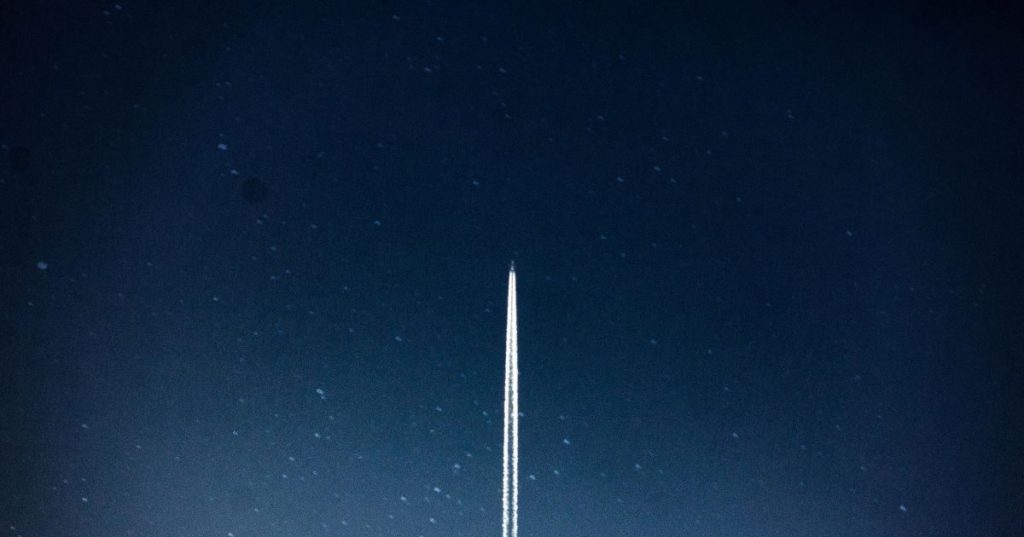 A rocket launching into space