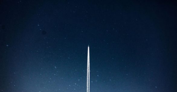 A rocket launching into space