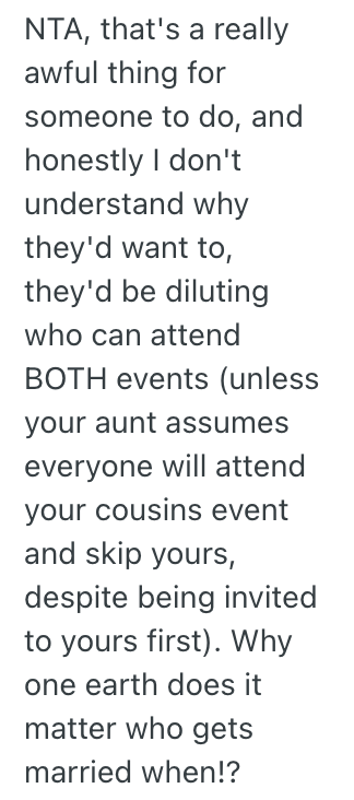 Screenshot 2025 06 04 at 5.15.24 PM Her Cousin Scheduled Her Wedding Right Before Her Date, So This Woman Wont Be Attending