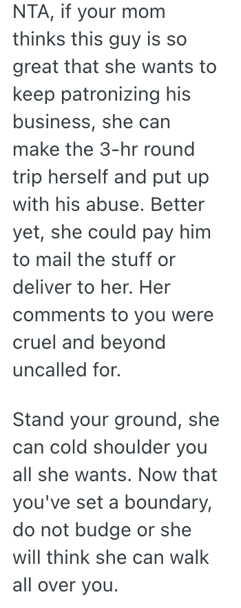 Screenshot 2025 06 06 at 1.07.05 PM Her Mom Wants Her To Pick Up Orders For Her, But The Business Owner Treats Her Horrible So She Refuses To Do It Anymore