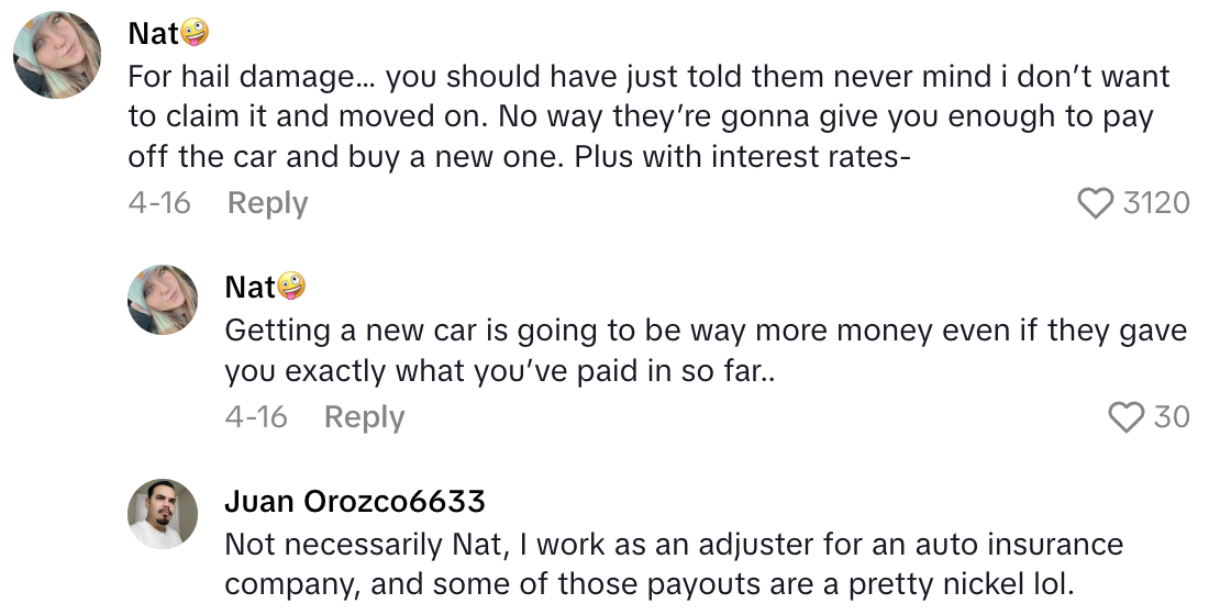 Screenshot 2025 06 08 at 10.21.55 AM A Driver Only Had Two Payments Left On Their Car, But They Had To Get Rid Of It After A Bad Hail Storm