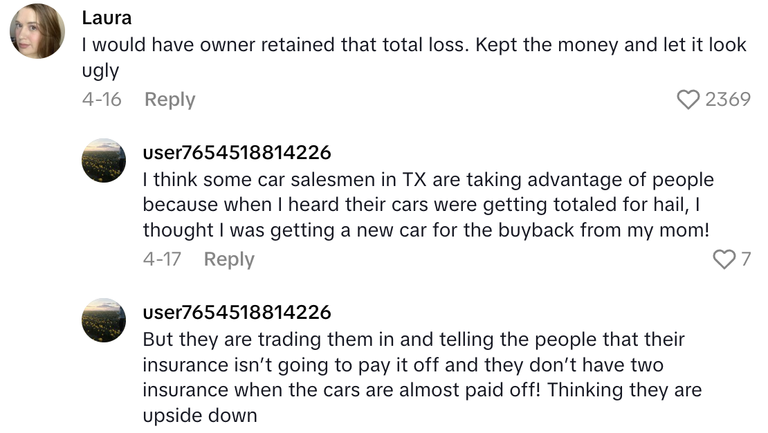 Screenshot 2025 06 08 at 10.22.13 AM A Driver Only Had Two Payments Left On Their Car, But They Had To Get Rid Of It After A Bad Hail Storm