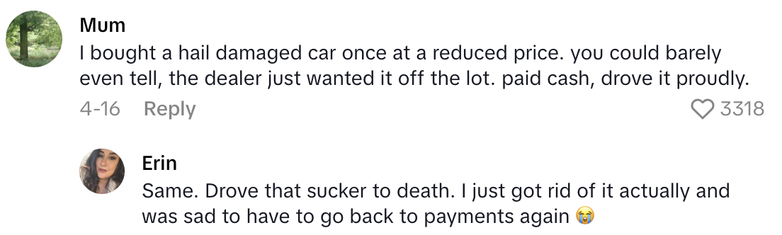 Screenshot 2025 06 08 at 10.22.27 AM A Driver Only Had Two Payments Left On Their Car, But They Had To Get Rid Of It After A Bad Hail Storm
